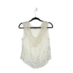 American Eagle Cream Macrame Semi-sheer Boho Tank Top Xsmall Small Women’s